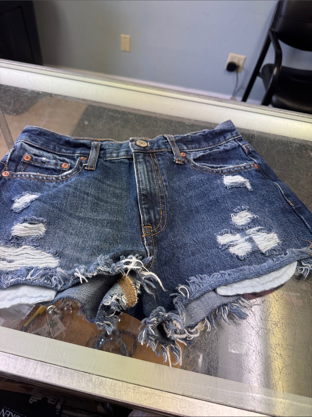 Aeropostale Distressed Dark Blue Denim Jean Shorts